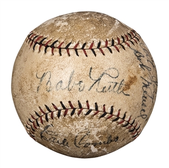 1929 New York Yankees Signed Official National League Baseball With 5 Signatures Including Ruth and Huggins (JSA LOA)
